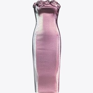 AREA Strapless Pink and Silver Dress